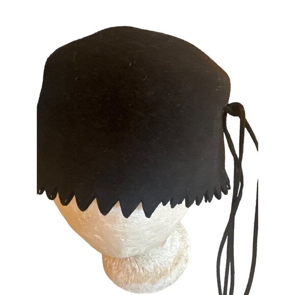 Tour Field Felts Black Wool Felt Hat Zig Zag Edge Cap One Size - Picture 2 of 5